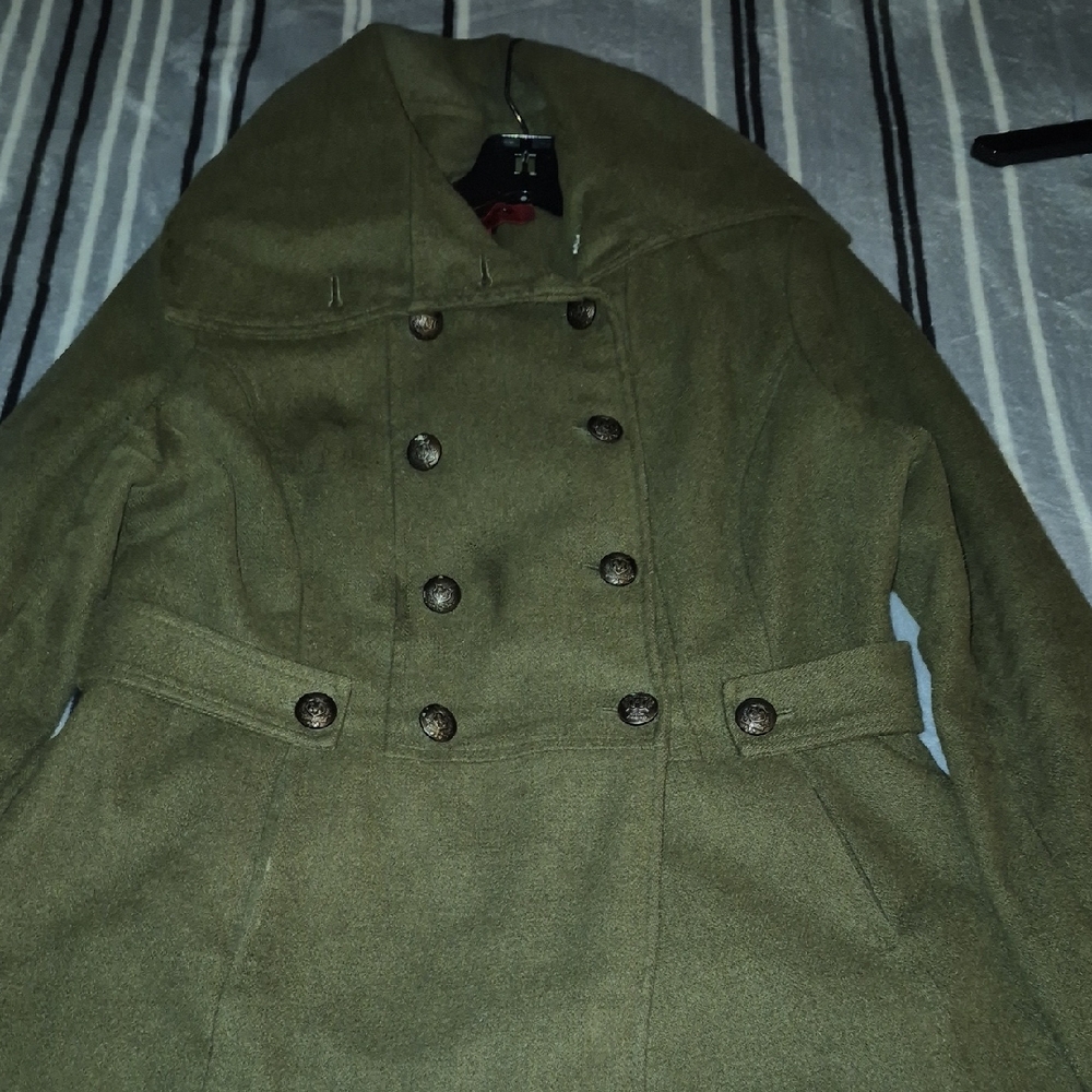 CoffeeShop Men's Double-Breasted Pea Coat in Olive Green